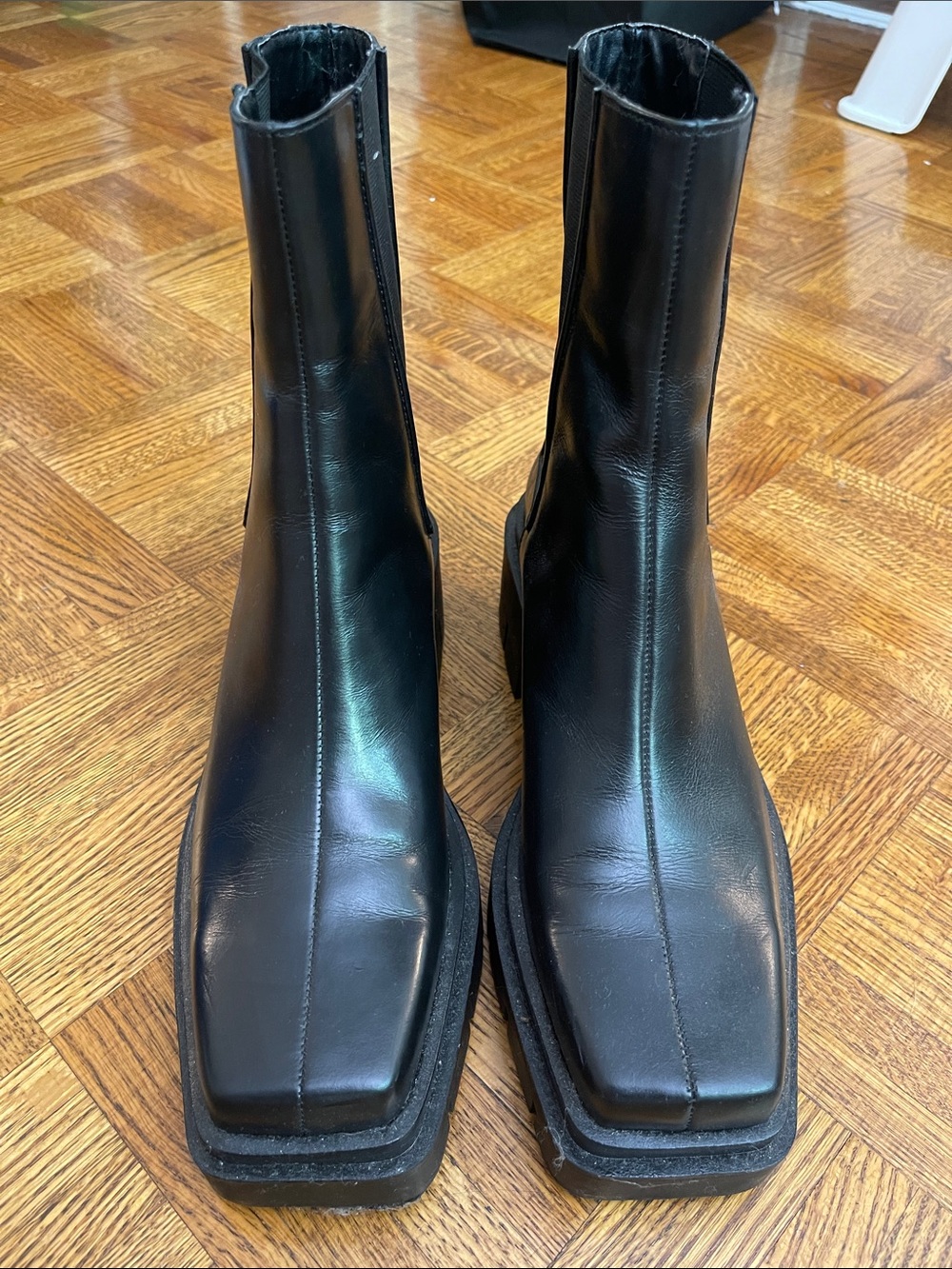 ZARA Black Leather Square-Toe women’s Boots